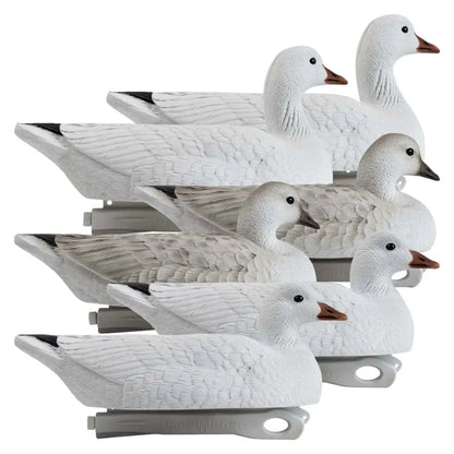 The Hardcore Waterfowl Floater Sentry Adult Snow Goose decoy 6-pack is tough as nails and feature-rich. Our ultra-durable FowlFlex™ technology withstands everyday abuse while our WhaleTail™ keel and true-to-life paint schemes create lifelike movements and