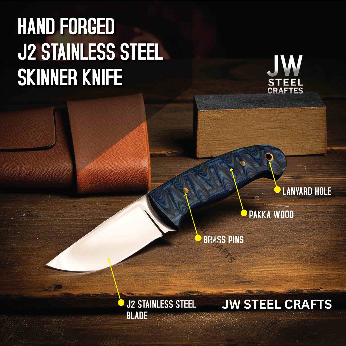 Skinner Knife J2 Stainless Steel Fixed Blade