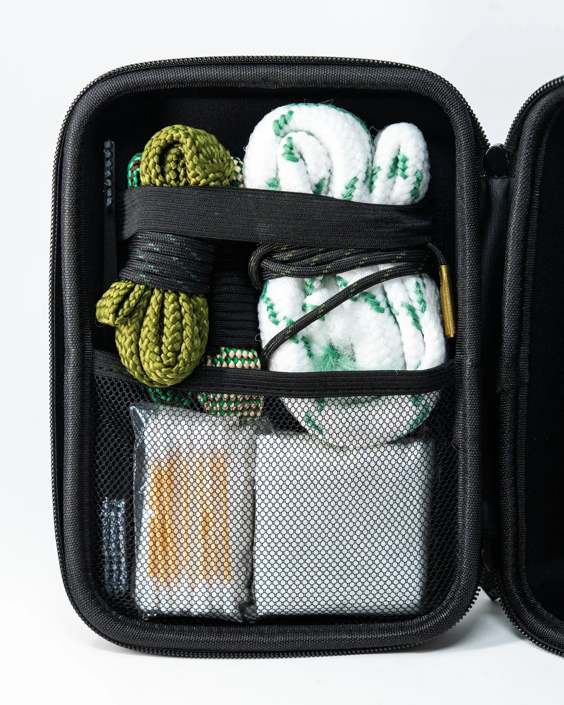 The Ultimate Gun Cleaning Kit - Leather Case was designed to provide the ultimate cleaning solution with everything you need and nothing more. This kit includes a 9mm, 12GA, .30 cal, and .22 Bore Snakes which also fits for .223/5.56, a double-ended nylon