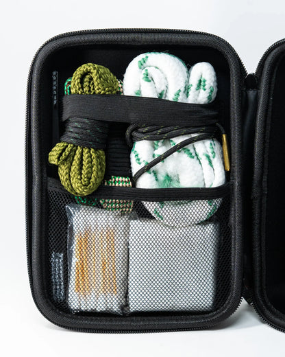 The Ultimate Gun Cleaning Kit - Leather Case was designed to provide the ultimate cleaning solution with everything you need and nothing more. This kit includes a 9mm, 12GA, .30 cal, and .22 Bore Snakes which also fits for .223/5.56, a double-ended nylon